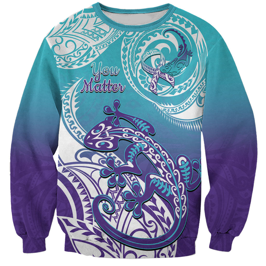 Personalised New Zealand Suicide Prevention Month Sweatshirt You Matter NZ Fern With Maori Koru Lizard