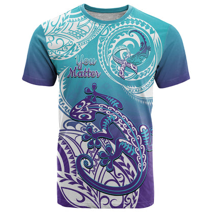 Personalised New Zealand Suicide Prevention Month T Shirt You Matter NZ Fern With Maori Koru Lizard