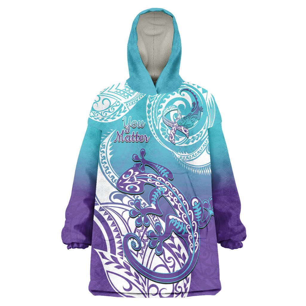 Personalised New Zealand Suicide Prevention Month Wearable Blanket Hoodie You Matter NZ Fern With Maori Koru Lizard