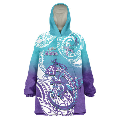 Personalised New Zealand Suicide Prevention Month Wearable Blanket Hoodie You Matter NZ Fern With Maori Koru Lizard