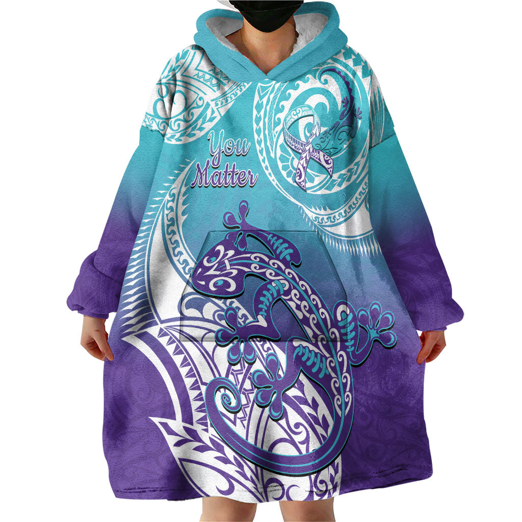 Personalised New Zealand Suicide Prevention Month Wearable Blanket Hoodie You Matter NZ Fern With Maori Koru Lizard