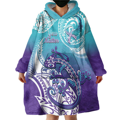 Personalised New Zealand Suicide Prevention Month Wearable Blanket Hoodie You Matter NZ Fern With Maori Koru Lizard