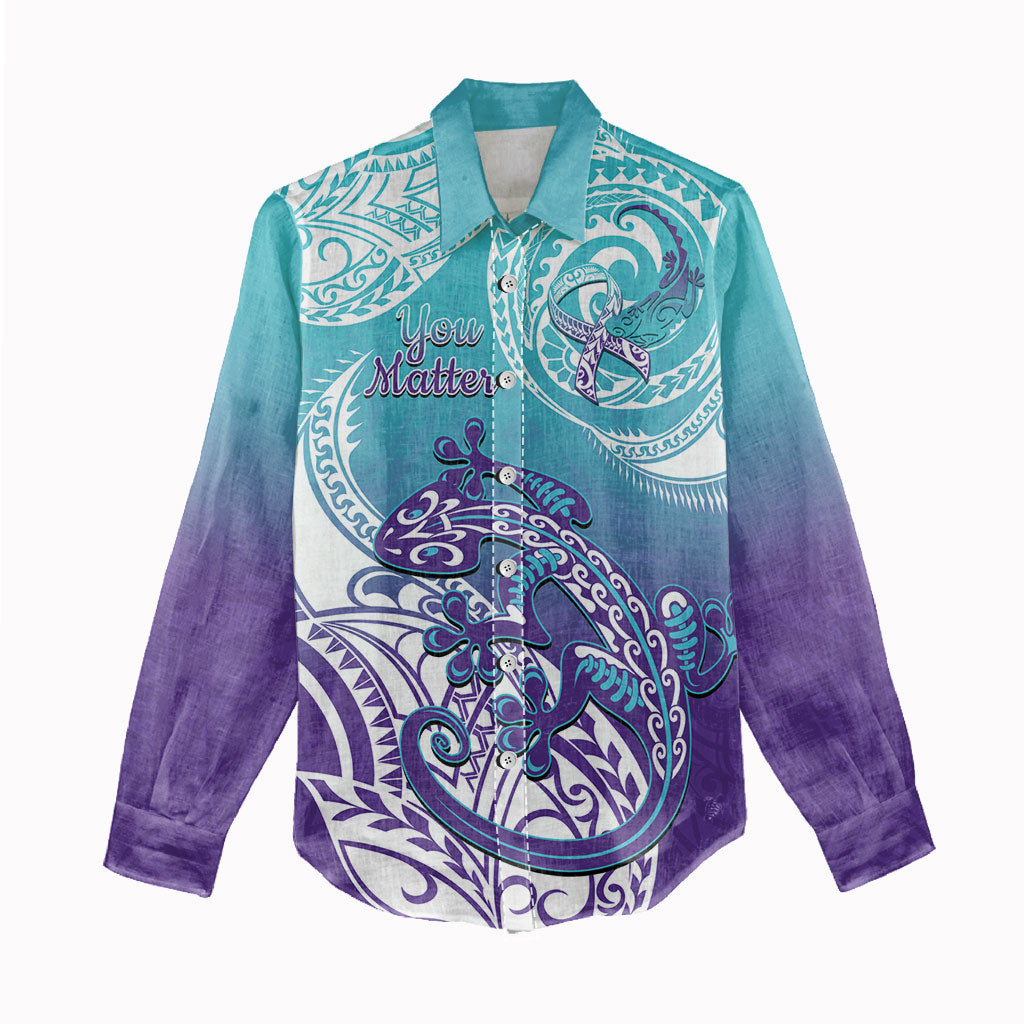 Personalised New Zealand Suicide Prevention Month Women Casual Shirt You Matter NZ Fern With Maori Koru Lizard