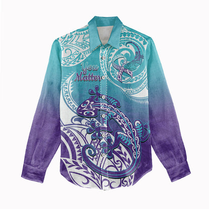 Personalised New Zealand Suicide Prevention Month Women Casual Shirt You Matter NZ Fern With Maori Koru Lizard