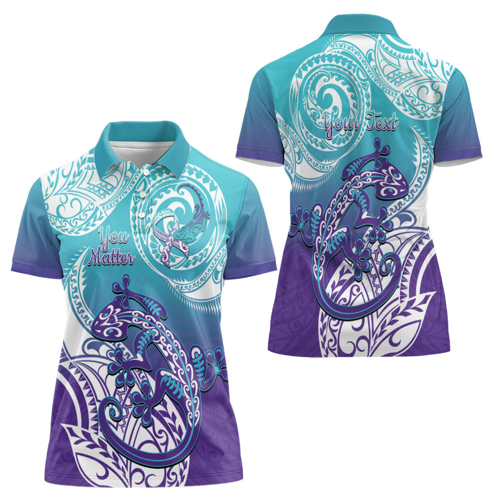 Personalised New Zealand Suicide Prevention Month Women Polo Shirt You Matter NZ Fern With Maori Koru Lizard