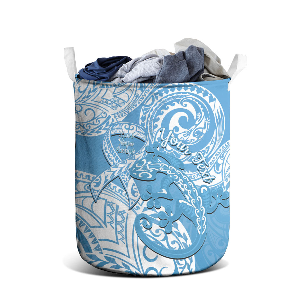 Personalised New Zealand Autism Support Laundry Basket NZ Fern With Maori Koru Lizard