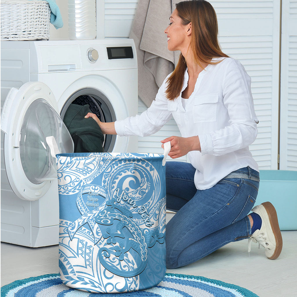 Personalised New Zealand Autism Support Laundry Basket NZ Fern With Maori Koru Lizard