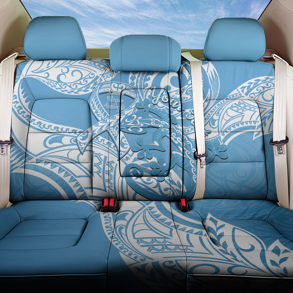 Personalised New Zealand Autism Support Back Car Seat Cover NZ Fern With Maori Koru Lizard