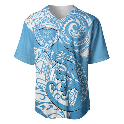 Personalised New Zealand Autism Support Baseball Jersey NZ Fern With Maori Koru Lizard