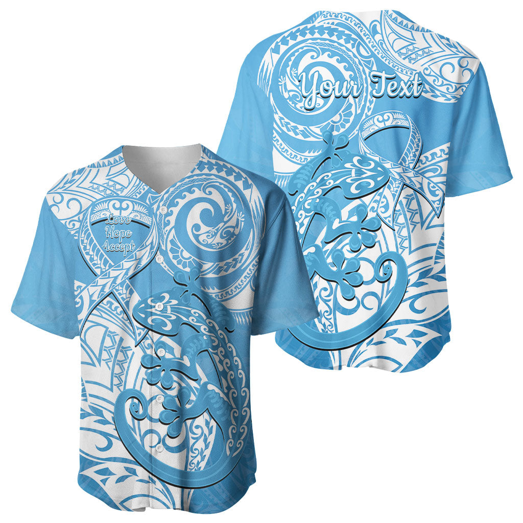 Personalised New Zealand Autism Support Baseball Jersey NZ Fern With Maori Koru Lizard