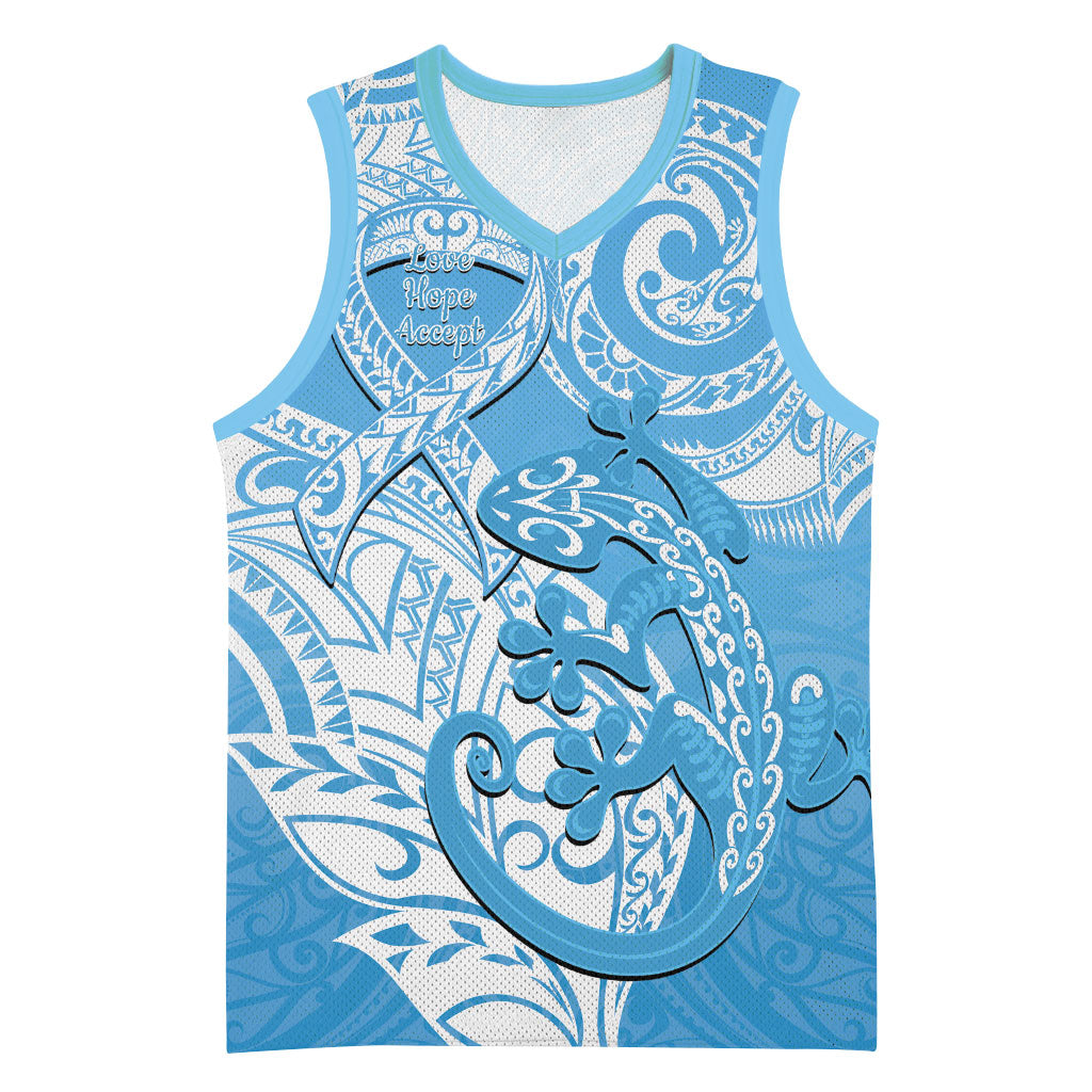 Personalised New Zealand Autism Support Basketball Jersey NZ Fern With Maori Koru Lizard