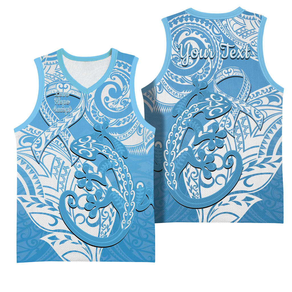 Personalised New Zealand Autism Support Basketball Jersey NZ Fern With Maori Koru Lizard