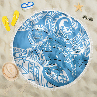 Personalised New Zealand Autism Support Beach Blanket NZ Fern With Maori Koru Lizard