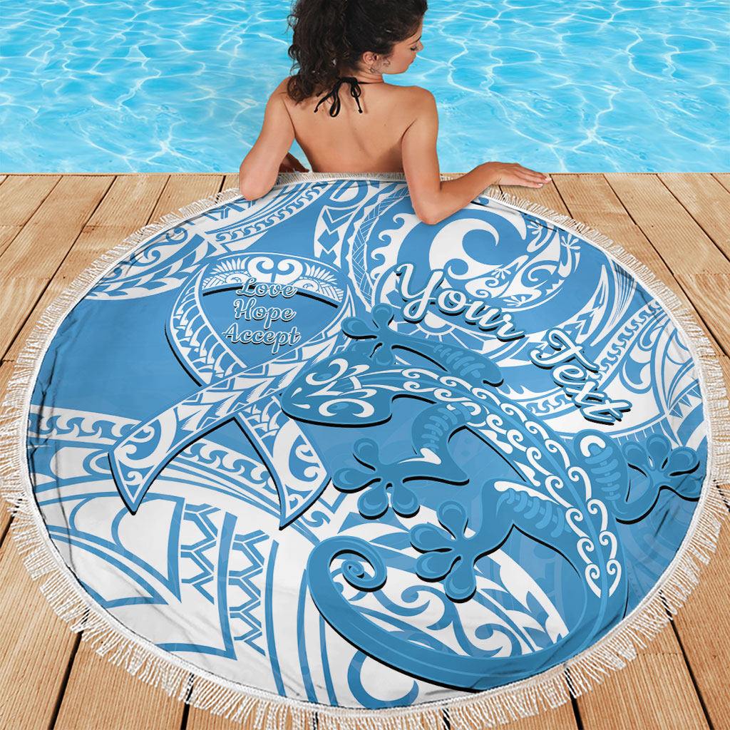 Personalised New Zealand Autism Support Beach Blanket NZ Fern With Maori Koru Lizard