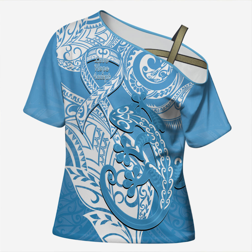 Personalised New Zealand Autism Support Cross Shoulder Shirt NZ Fern With Maori Koru Lizard
