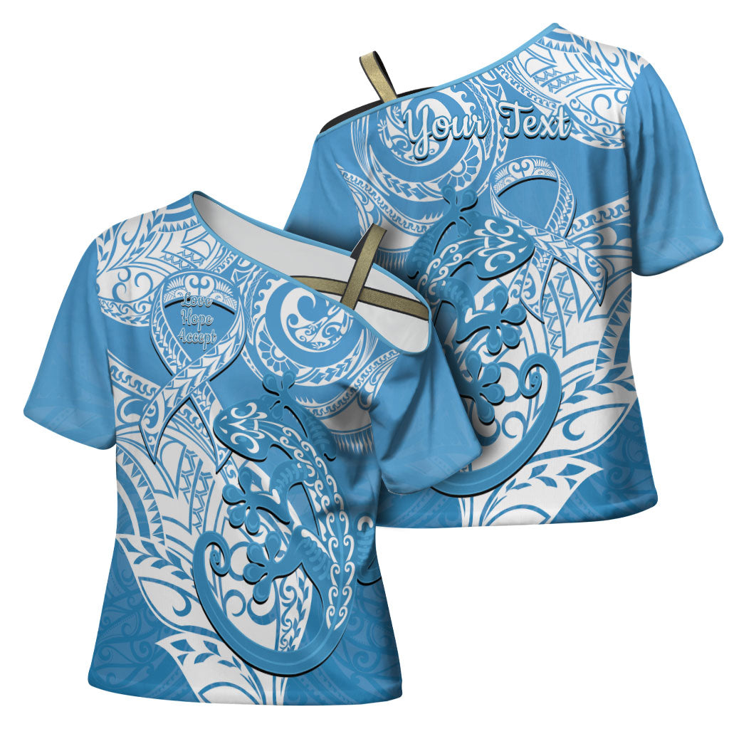 Personalised New Zealand Autism Support Cross Shoulder Shirt NZ Fern With Maori Koru Lizard