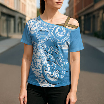 Personalised New Zealand Autism Support Cross Shoulder Shirt NZ Fern With Maori Koru Lizard