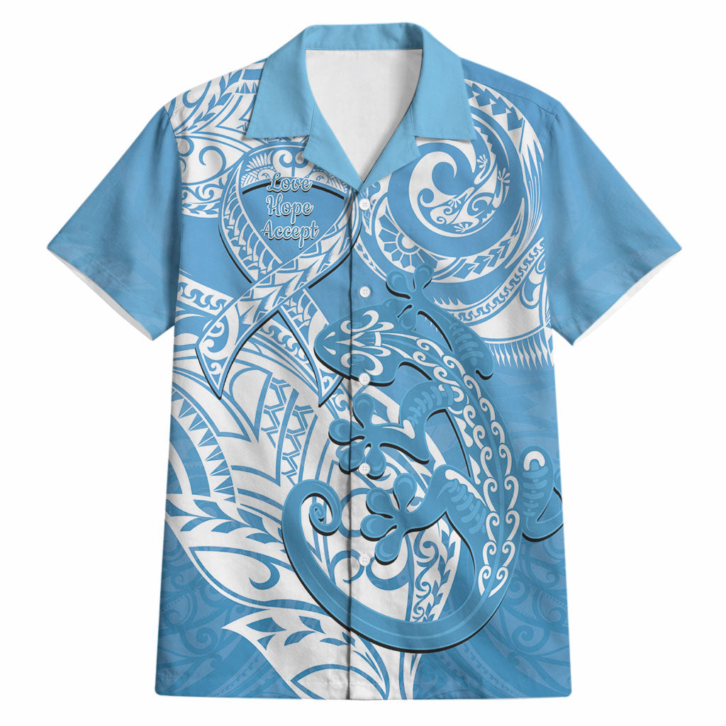 Personalised New Zealand Autism Support Hawaiian Shirt NZ Fern With Maori Koru Lizard