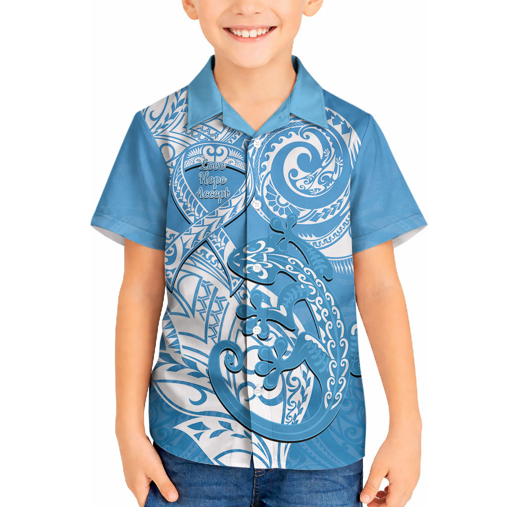 Personalised New Zealand Autism Support Hawaiian Shirt NZ Fern With Maori Koru Lizard
