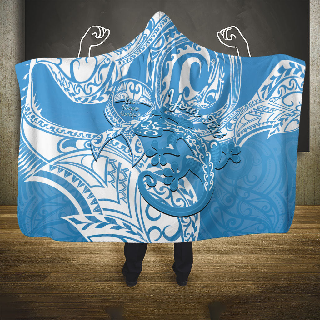 Personalised New Zealand Autism Support Hooded Blanket NZ Fern With Maori Koru Lizard