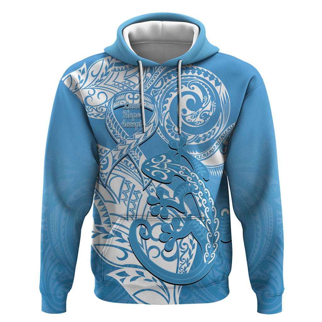 Personalised New Zealand Autism Support Hoodie NZ Fern With Maori Koru Lizard