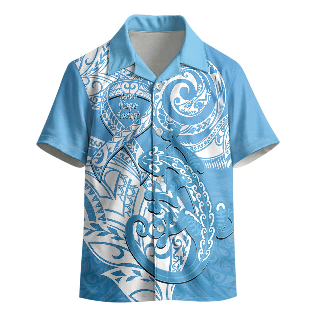 Personalised New Zealand Autism Support Kid Hawaiian Shirt NZ Fern With Maori Koru Lizard