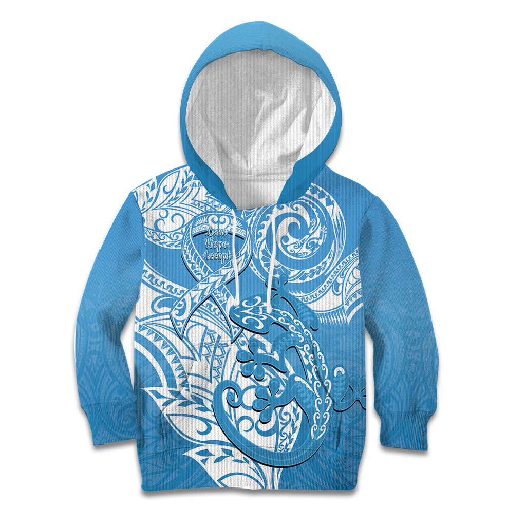 Personalised New Zealand Autism Support Kid Hoodie NZ Fern With Maori Koru Lizard