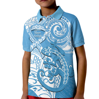 Personalised New Zealand Autism Support Kid Polo Shirt NZ Fern With Maori Koru Lizard
