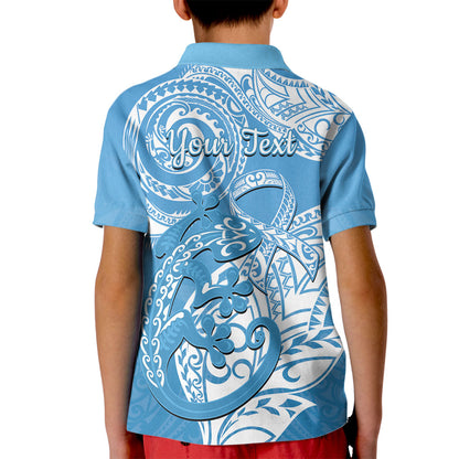 Personalised New Zealand Autism Support Kid Polo Shirt NZ Fern With Maori Koru Lizard