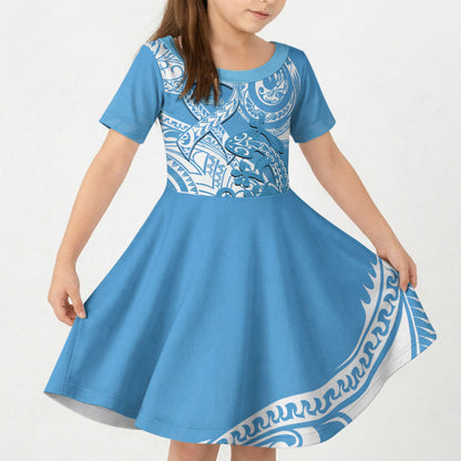 Personalised New Zealand Autism Support Kid Short Sleeve Dress NZ Fern With Maori Koru Lizard