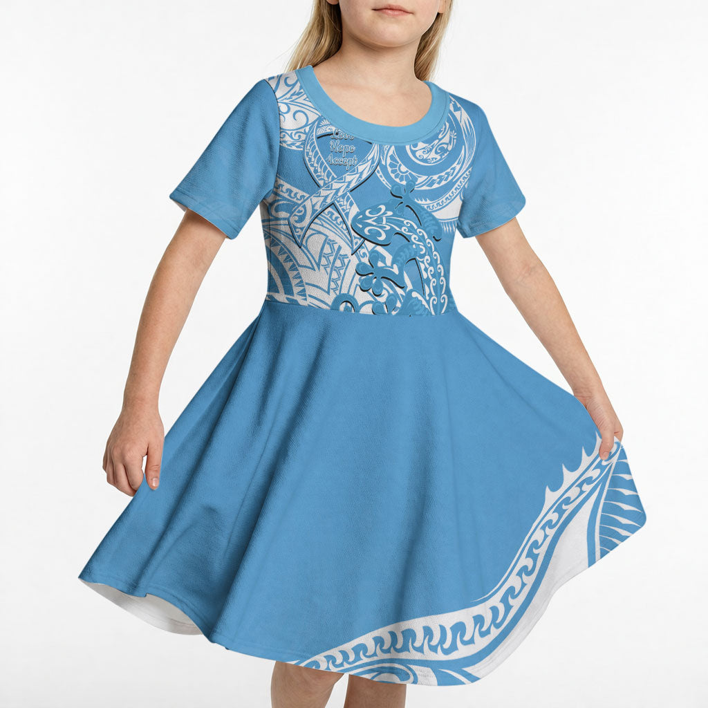 Personalised New Zealand Autism Support Kid Short Sleeve Dress NZ Fern With Maori Koru Lizard