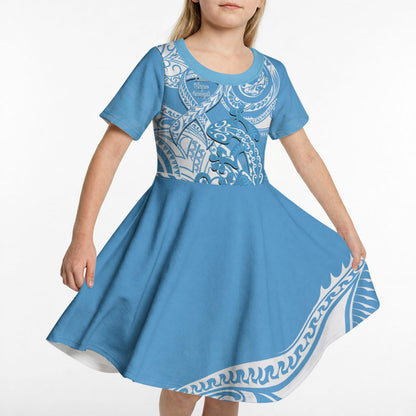 Personalised New Zealand Autism Support Kid Short Sleeve Dress NZ Fern With Maori Koru Lizard