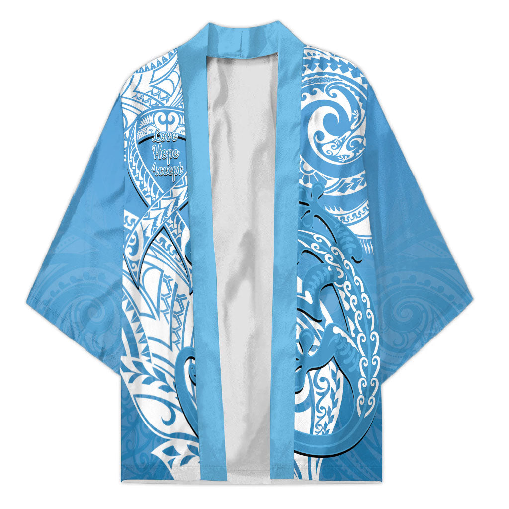 Personalised New Zealand Autism Support Kimono NZ Fern With Maori Koru Lizard