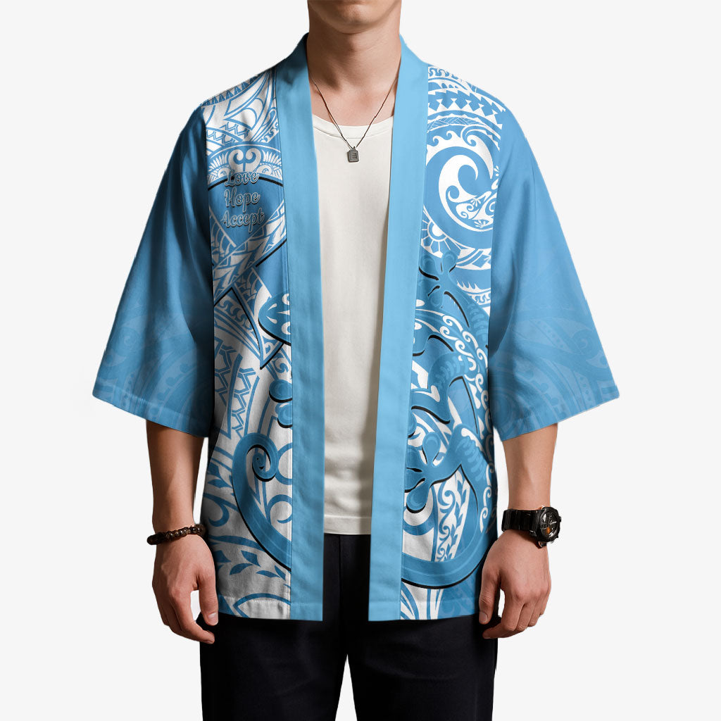 Personalised New Zealand Autism Support Kimono NZ Fern With Maori Koru Lizard