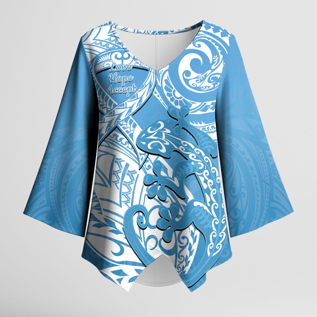 Personalised New Zealand Autism Support Kimono Sleeve Blouse NZ Fern With Maori Koru Lizard