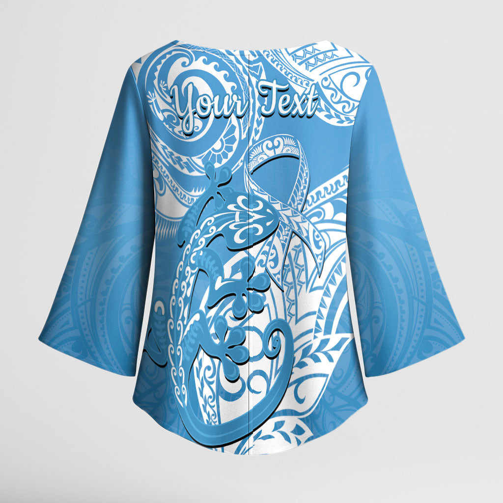 Personalised New Zealand Autism Support Kimono Sleeve Blouse NZ Fern With Maori Koru Lizard
