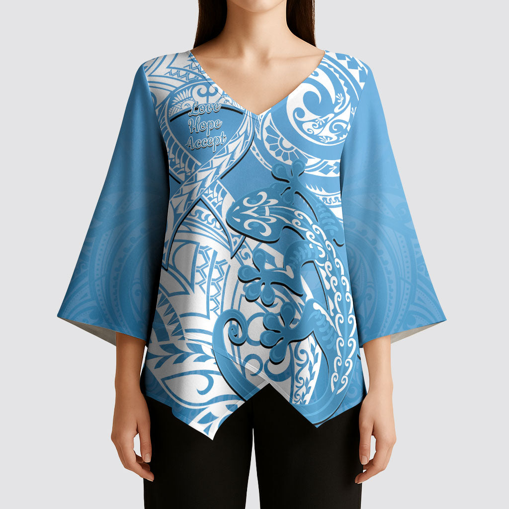 Personalised New Zealand Autism Support Kimono Sleeve Blouse NZ Fern With Maori Koru Lizard