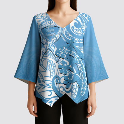 Personalised New Zealand Autism Support Kimono Sleeve Blouse NZ Fern With Maori Koru Lizard
