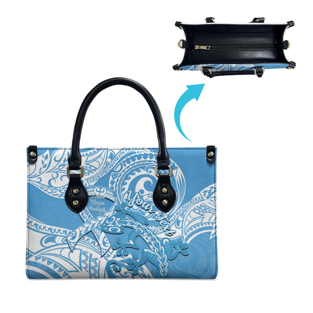 Personalised New Zealand Autism Support Leather Bag NZ Fern With Maori Koru Lizard