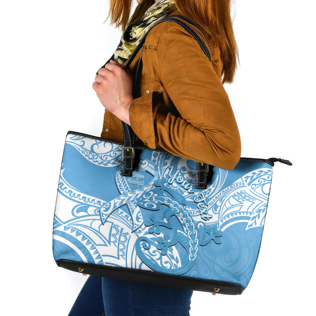 Personalised New Zealand Autism Support Leather Tote Bag NZ Fern With Maori Koru Lizard
