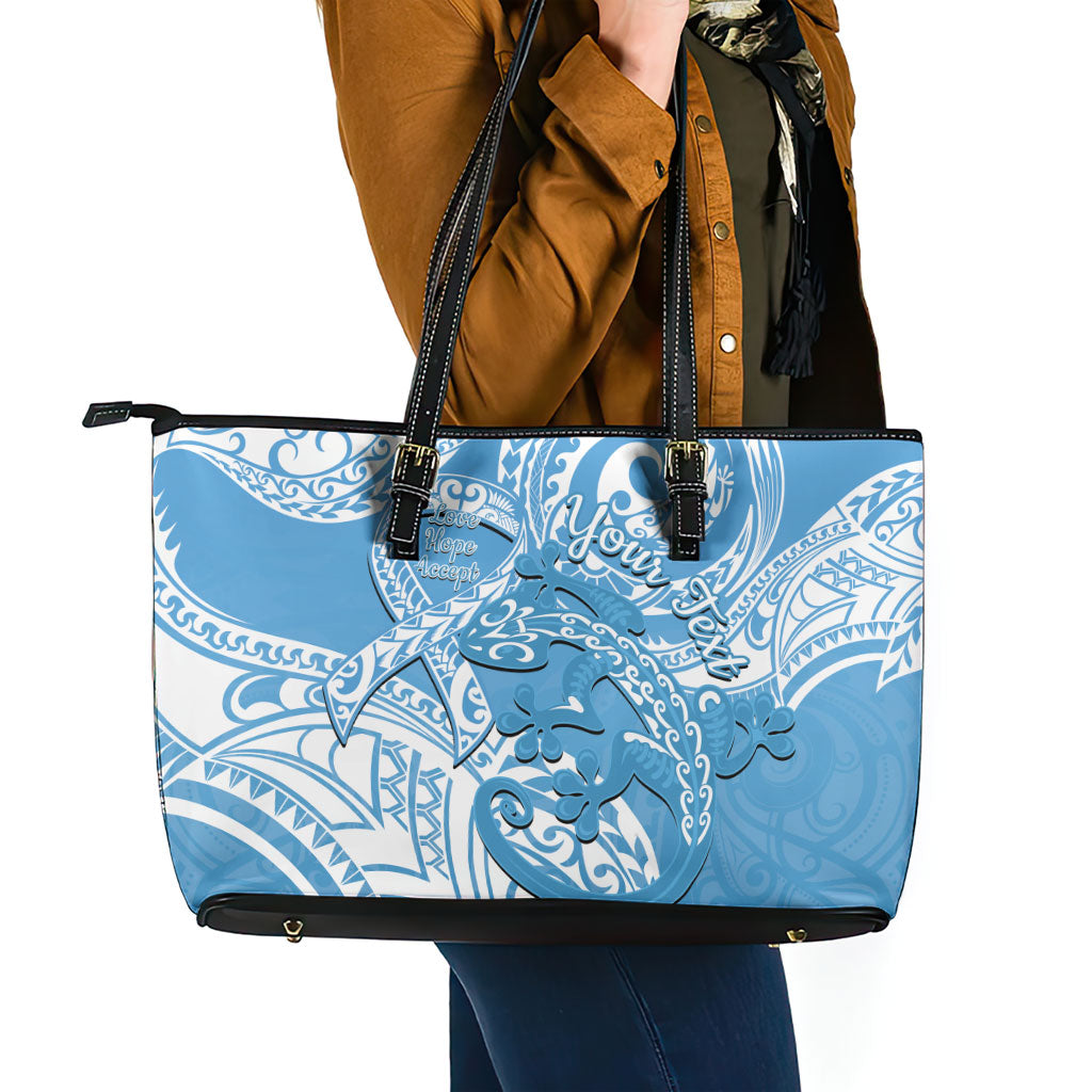 Personalised New Zealand Autism Support Leather Tote Bag NZ Fern With Maori Koru Lizard