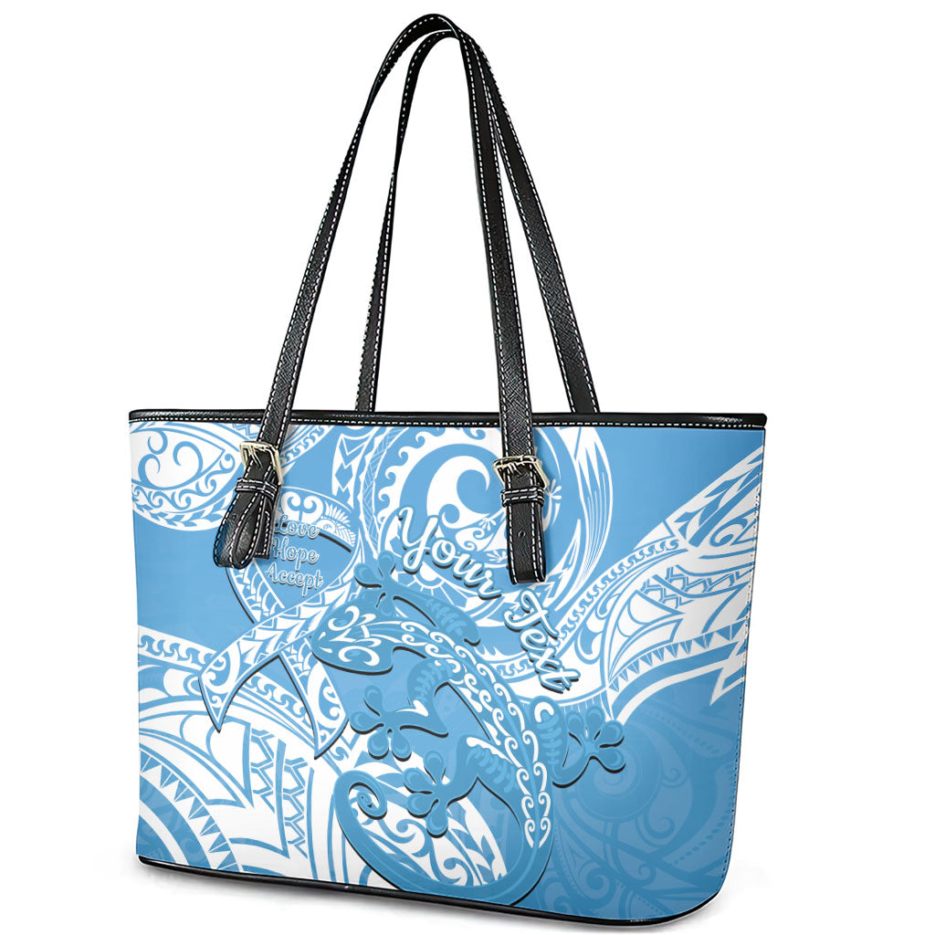 Personalised New Zealand Autism Support Leather Tote Bag NZ Fern With Maori Koru Lizard