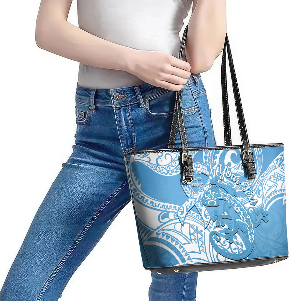 Personalised New Zealand Autism Support Leather Tote Bag NZ Fern With Maori Koru Lizard