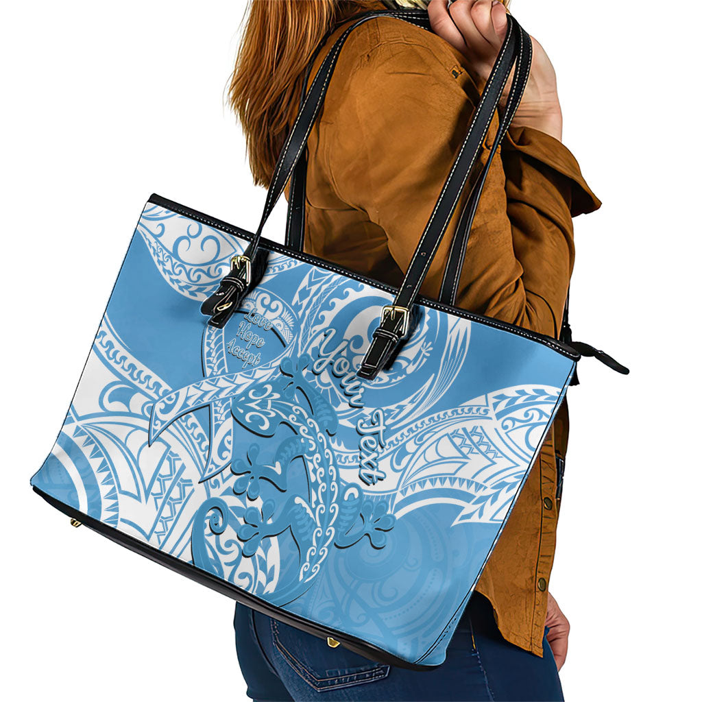 Personalised New Zealand Autism Support Leather Tote Bag NZ Fern With Maori Koru Lizard