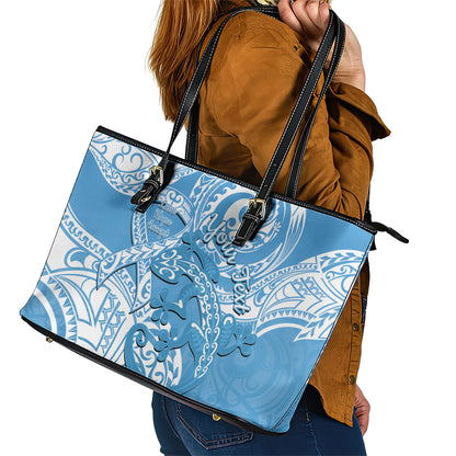 Personalised New Zealand Autism Support Leather Tote Bag NZ Fern With Maori Koru Lizard