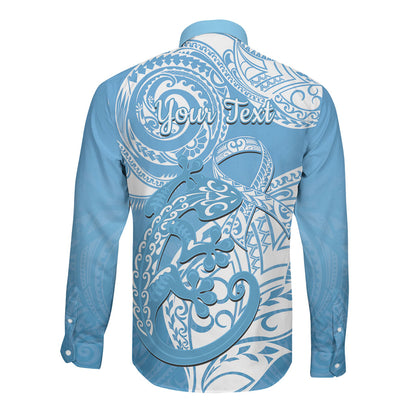Personalised New Zealand Autism Support Long Sleeve Button Shirt NZ Fern With Maori Koru Lizard