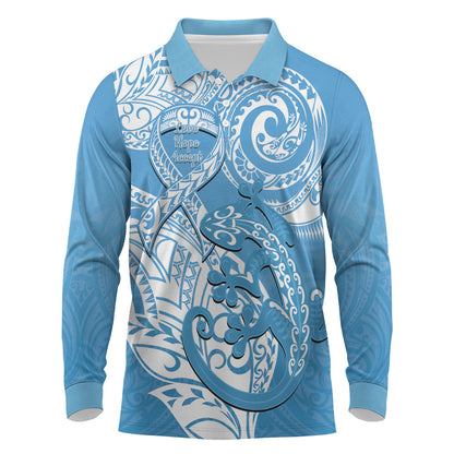 Personalised New Zealand Autism Support Long Sleeve Polo Shirt NZ Fern With Maori Koru Lizard