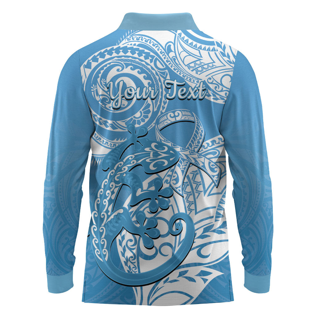 Personalised New Zealand Autism Support Long Sleeve Polo Shirt NZ Fern With Maori Koru Lizard