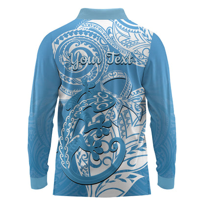 Personalised New Zealand Autism Support Long Sleeve Polo Shirt NZ Fern With Maori Koru Lizard