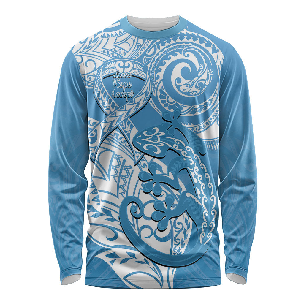 Personalised New Zealand Autism Support Long Sleeve Shirt NZ Fern With Maori Koru Lizard